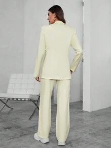 SHEIN BIZwear Màu thuần Thời gian rảnh rỗi Bộ đồ Bộ Với Dài tay Áo khoác Và Quần - Màu be - Xem 2