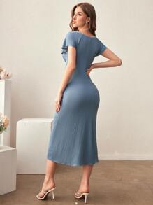 Modelyn Off-Shoulder Short Sleeve Drawstring Women's Dress - Blue - View 2