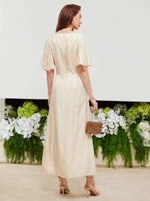 MOTF PREMIUM SILK SNAKESKIN JACQUARD FLARE SLEEVE TWIST FRONT DRESS - Apricot - View 9