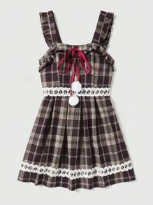 ROMWE Kawaii Kích thước lớn Của phụ nữ Kẻ sọc Ren Vá lại Bị đình chỉ Đầm - màu nâu - Xem 1