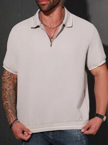 Manfinity Homme Nam Kích thước lớn Khối màu Cắt tỉa Áo polo - Màu Xám nhạt - Xem 1
