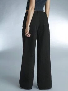 Forever 21 Women's Solid Color Raw Edge Straight Trousers - Black - View 2