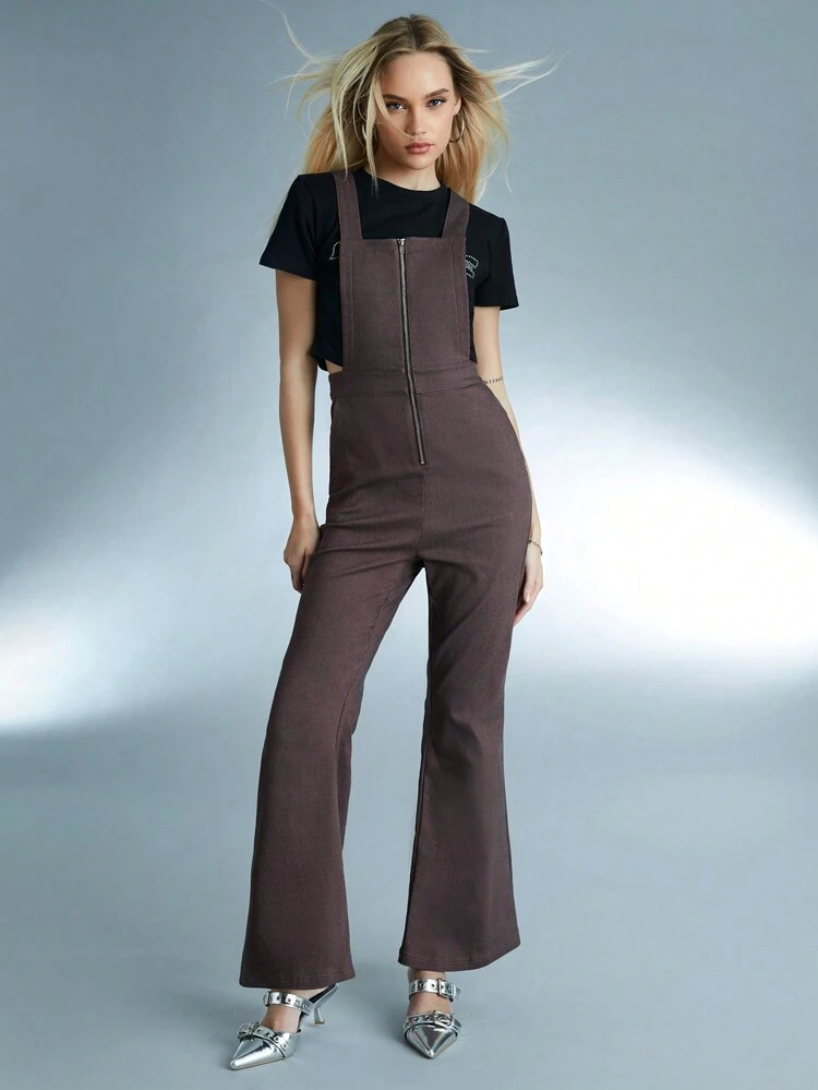 Women's Zip Front Flared Jumpsuit