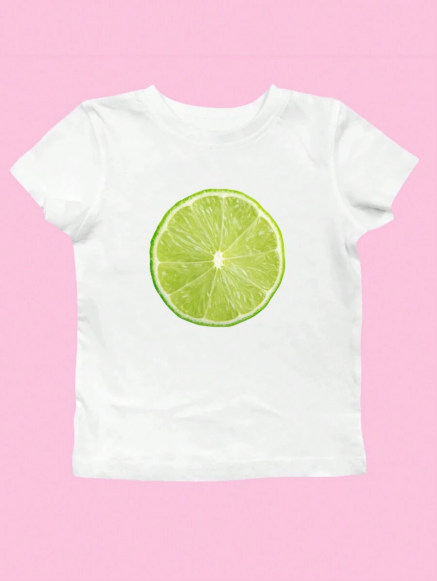 SHEIN EZwear Ladies' Lemon Print Short Sleeve T-Shirt - White - View 1