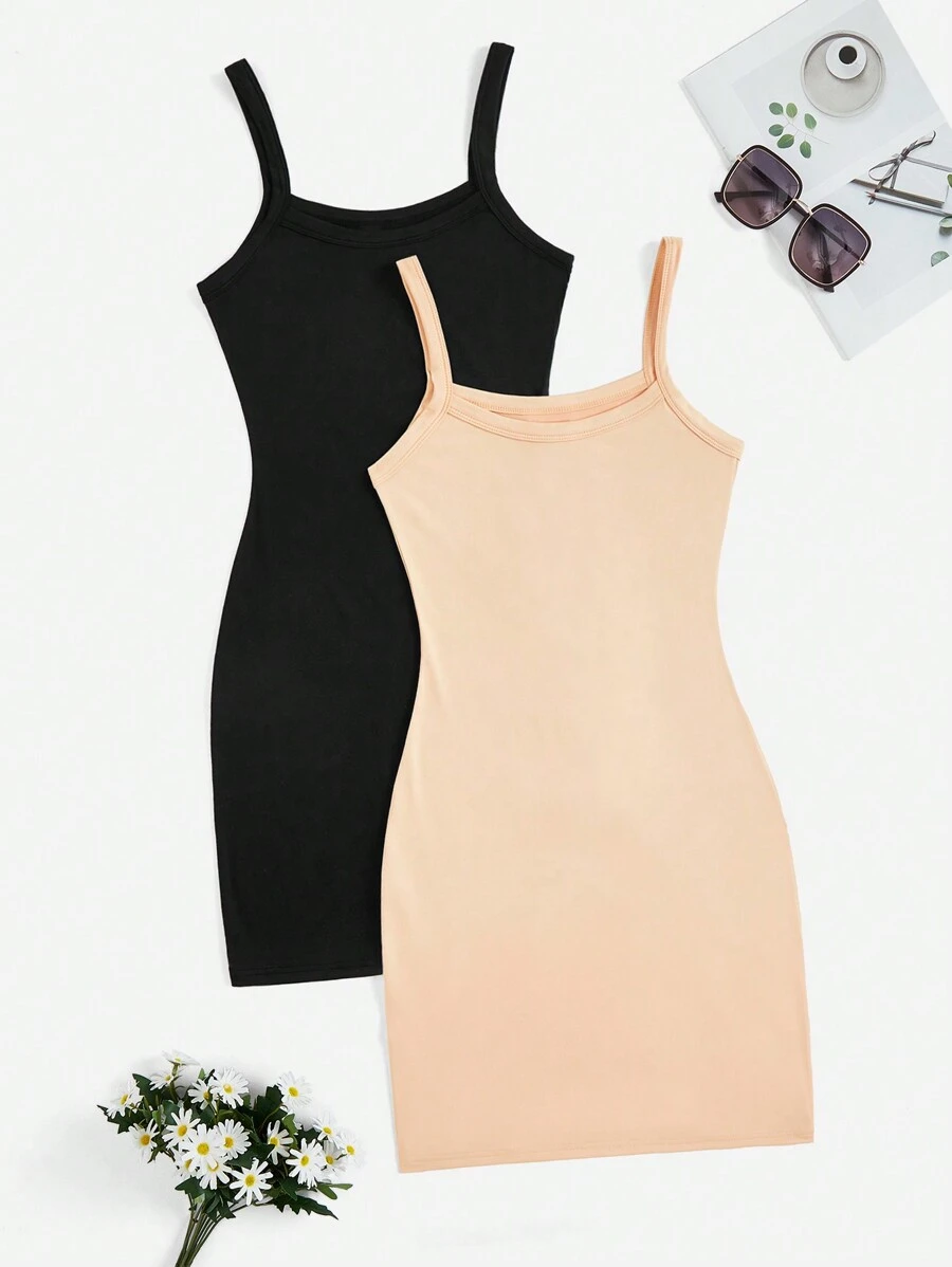 SHEIN Privé 2pcs Solid Color Tight-Fitting Strapless Open Shoulder Dresses, Suitable For Commuting, Outdoor Activities And Shopping - Multicolor - View 1