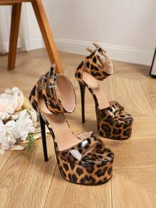 Women's High Heel Sandals Peep Toe Leopard Print Color Block Water-Proof Platform Sexy Stiletto Summer Fashion Sandal