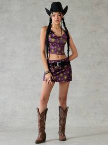 Forever 21 女式太陽面印花露背裝和裙子套裝 - 紫色 - 查看 5