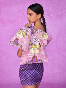 Nick 90s X SHEIN Pink Cartoon Girl Pattern Drawstring Storage Bag,Boho Vibes