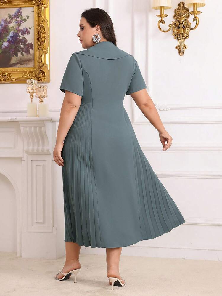 Plus Size Women's Double Breasted Short Sleeve Dress Long Evening Dresses