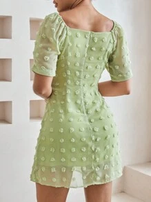 GENKIRA Textured Short Sleeve Wrap Dress With Knot Detailing At Waist - Green - View 2