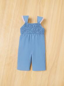 SHEIN Baby Girl Casual Vacation Ruffle Trim Sleeveless Jumpsuit - Blue - View 2