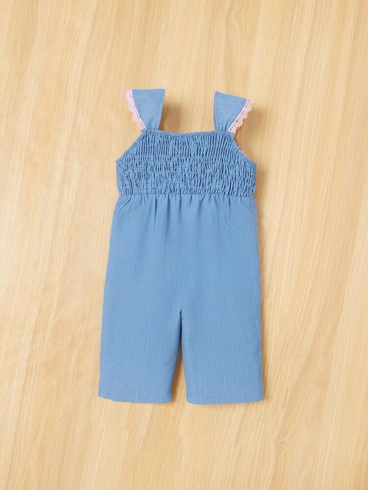 Baby Girl Casual Vacation Ruffle Trim Sleeveless Jumpsuit