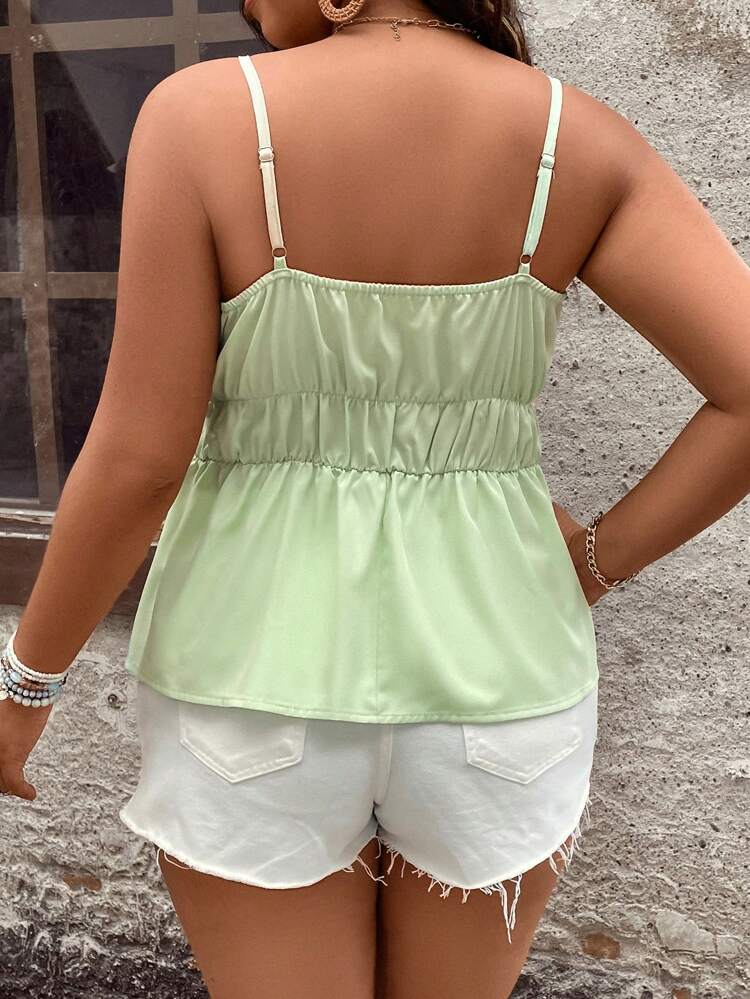 Plus Size Lace Panel V-Neck Casual Camisole Top