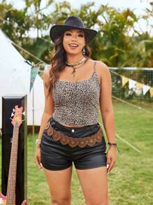 SHEIN EZwear Top De Camisola De Ajuste Delgado En Talla Grande Con Patrón De Leopardo