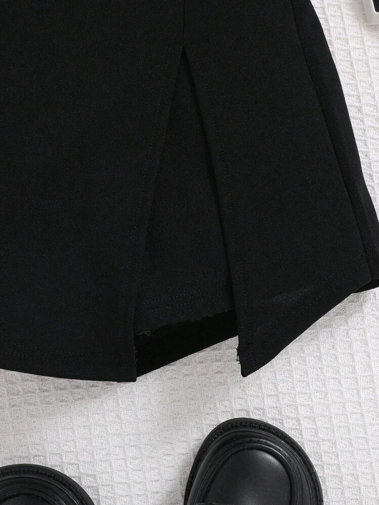 Young Girls' Knitted Solid Color Short Skort For Everyday Wear, Street Style, Spring/Summer - Black - View 5