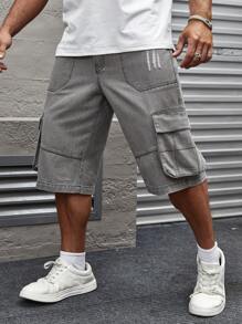 Manfinity LEGND Nam Mèo Whisker Thiết kế Cargo Quần short Denim - Màu Xám nhạt - Xem 5