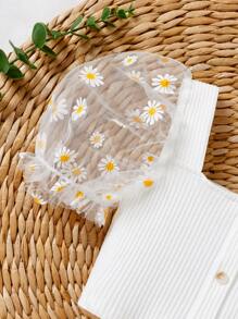 SHEIN Baby Mädchen Oberteil mit Gänseblümchen Print und kontrastierendem Netzstoff, Puffärmeln und eckigem Ausschnitt