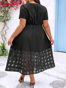 Celure 加大尺寸格紋拼接帝國腰裙 - 黑色 - 查看 2