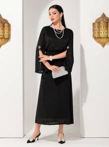 Modelyn 合身开叉袖腰收腰连衣裙长款晚礼服 - 黑色 - 查看 4