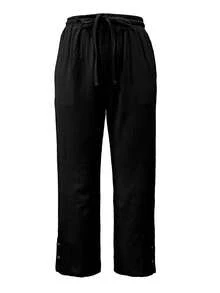 Women's Solid Color Drawstring Waist Open Hem Casual Pants - Black - View 3