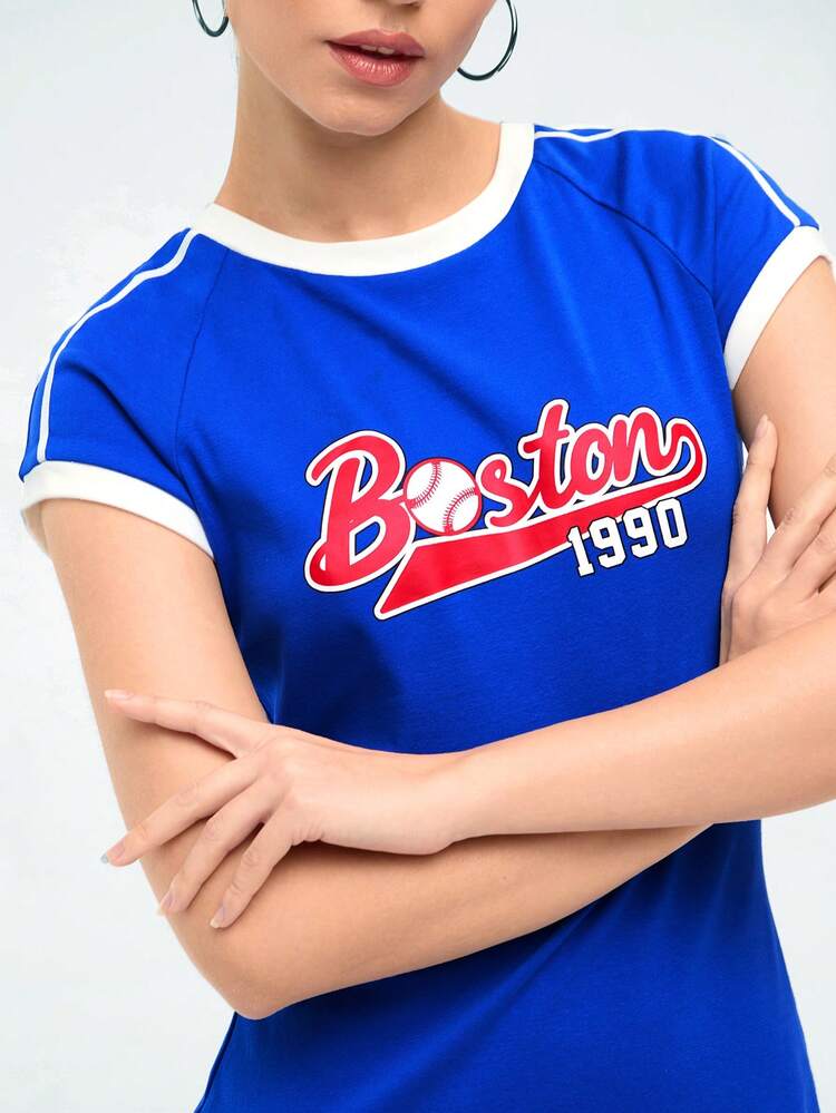 Letter Print Raglan Sleeve Bodycon Dress