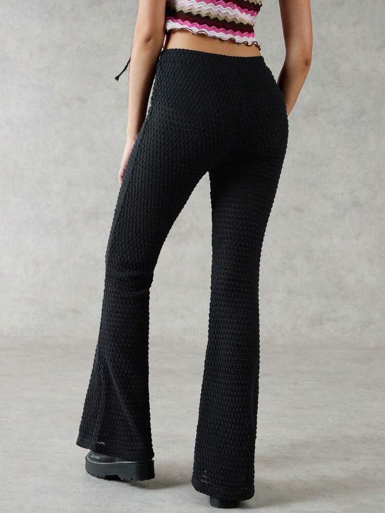 Ladies Solid Color Flared Pants With Texture