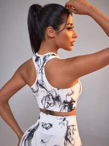 Easithlete Tie-nhuộm Thon gọn Quần skinny Thể thao Tank Top - Đen và trắng - Xem 2