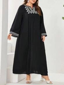 Al Najma 加大號繡花露肩連身裙 - 黑色 - 查看 4