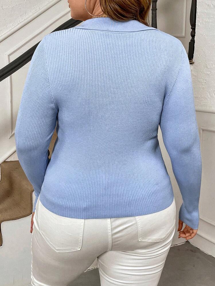 Plus Size Solid Color Rib Knit Sweater Knit Pullover Fall Winter