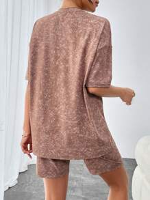 SHEIN Essnce Summer Ladies' Cycling Shorts Set In Chocolate Brown Two Pieces Outfits - Chocolate Brown - View 2