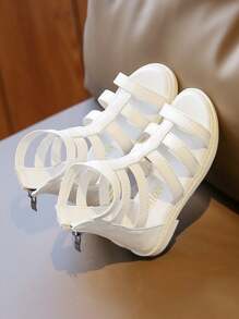 Nuevos Sandalias de niña, sandalias romanas de moda para niños, sandalias de punta abierta de princesa de altura para niñas con diseño único para niños en edad escolar - Beis - Ver 5