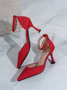 2025秋冬新款时尚女士高跟尖头婚鞋，细跟镂空设计，红色，优雅，女士浅口鞋，高跟猫跟鞋 - 紅色 - 查看 7