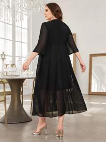 SHEIN Clasi Plus Size Color Block Beaded Decor Pleated Dress - Purple - View 2