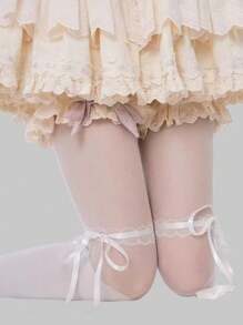 ROMWE Fairycore 1 đôi Của phụ nữ Trắng Ruy băng Bowknot Vớ , Thích hợp Đối với Tất cả các mùa - trắng - Xem 2