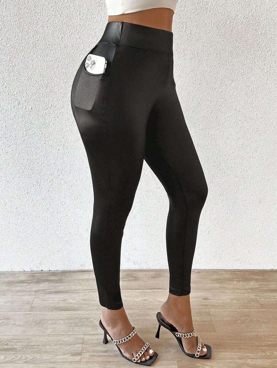Zolique Women's Solid Color Leggings With Pockets Fall Cloth For Women - Black - View 1