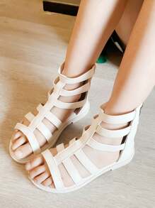 Nuevos Sandalias de niña, sandalias romanas de moda para niños, sandalias de punta abierta de princesa de altura para niñas con diseño único para niños en edad escolar - Beis - Ver 2