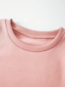 SHEIN Essnce Kích thước lớn Slogan In Vòng cổ Thêm Nhung Áo nỉ - Màu Hồng baby - Xem 5