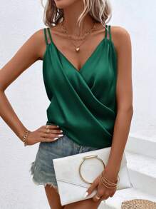SHEIN Clasi Solid Cami Top - Dark Green - View 1
