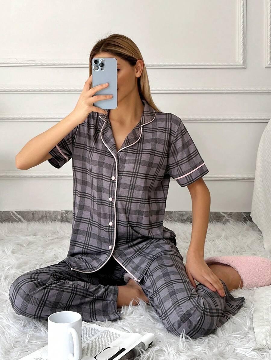 RueChic Women Homewear Gingham Pajama Sets - Multicolor - View 1