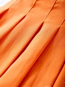 SHEIN Falda Plisada De Color Sólido Para Niñas Preadolescentes - Naranja Quemada - Ver 3