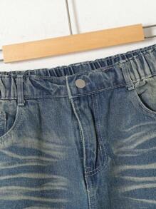 Tween Boy Street Style, Casual, Comfortable, Simple, Distressed Jeans - Medium Wash - View 6