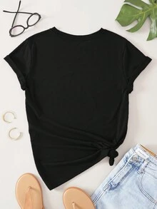 INAWLY 女士口號印花圓領t恤 - 黑色 - 查看 3