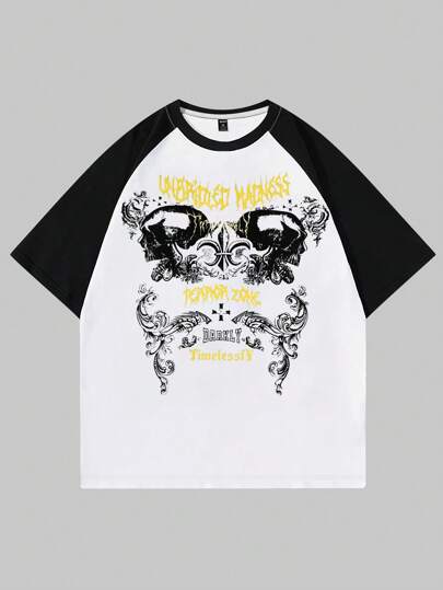Goth تي شيرت رجالي مطبوع عليه حروف متباينة ملونة الجزء العلوي