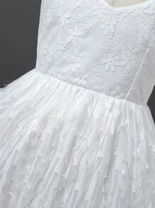 SHEIN Tween Girls' Elegant White Strapless Midi Dress, Suitable For Evening, Wedding, Birthday Party, Performance, Etc. - White - View 6