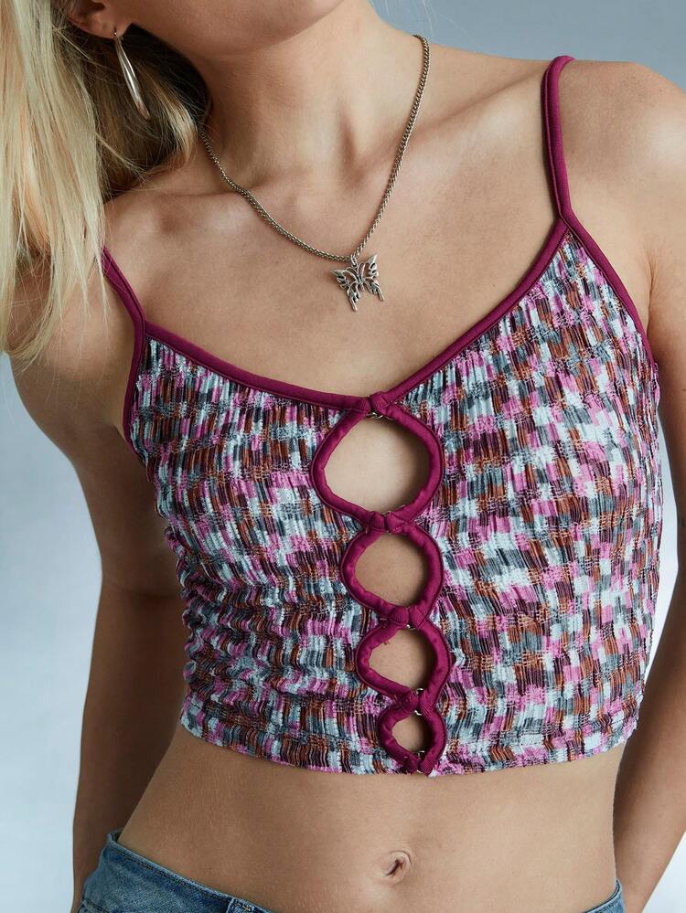 Color-Block Hollow Out Slim Fit Cropped Camisole Top