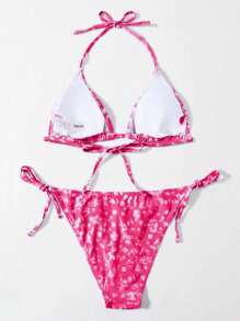 Swim Mod Summer Beach Ditsy Floral Print Two-Piece Bikini Set - Hot Pink - View 2