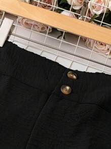 SHEIN LUNE Plus Size Solid Color Casual Button-Decoration Pants