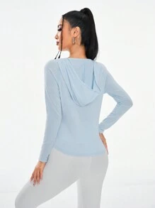 SHEIN Sports 純色連帽運動衫 - 淺藍色 - 查看 2