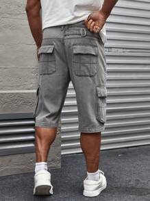 Manfinity LEGND Nam Mèo Whisker Thiết kế Cargo Quần short Denim - Màu Xám nhạt - Xem 2