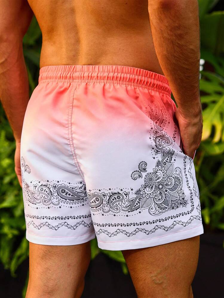 Men's Beach Shorts With Paisley Pattern Print